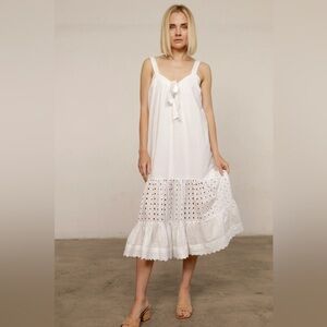 Nightcap Free People “Costa Coquette” White Cotton Eyelet Midi Sun Dress XS S M